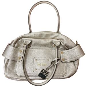 Womens Designer Nicole Miller Gold-Silver Color Vegan Leather Shoulder Bag Purse